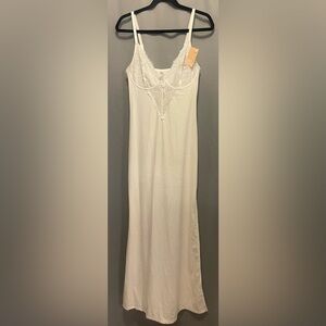 Popilush White Lace Top Dress with Slit